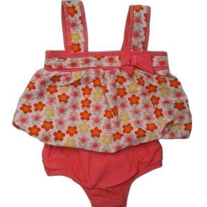 Carter's Toddler Girls Swimsuit Top Size 18Months Salmon Yellow Pink Flowers Bow